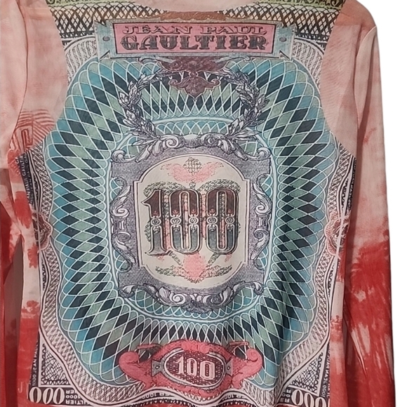 Bank Note Tatoos Nylon Mesh Crop Top M Long Sleeve Punk Goth Streetwear - Picture 4 of 8